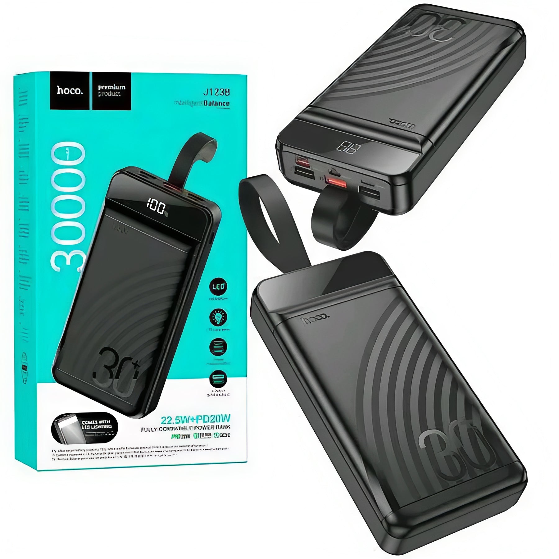 HOCO J123B 30000mAh 22.5W Fast Charging Power Bank with PD 20W Digital Display